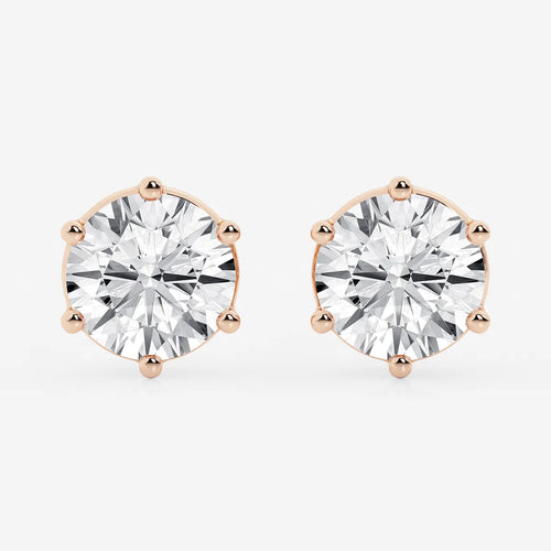 Round Colorless Lab Grown Diamond Six Prong Stud Earrings