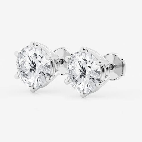 Round Colorless Lab Grown Diamond Six Prong Stud Earrings