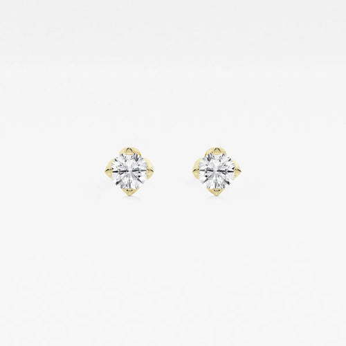Round Lab Grown Diamond Flower Petal Solitaire Certified Stud Earrings