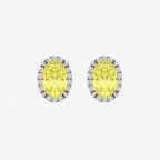 Oval Lab Grown Diamond Fancy Yellow Shadow Halo Stud Earrings