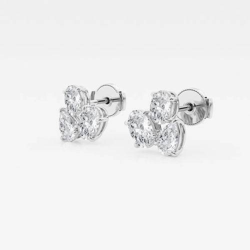 Oval and Pear Three Stone Stud Earrings
