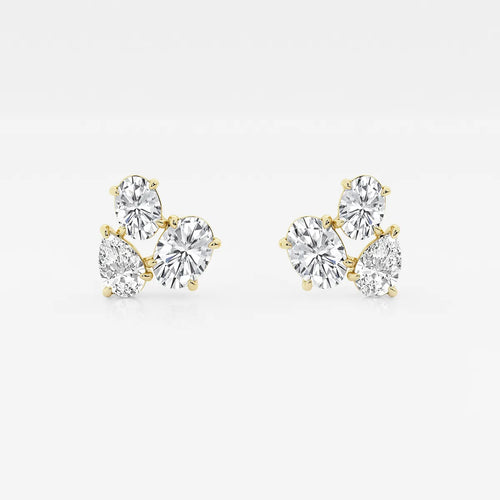 Oval and Pear Three Stone Stud Earrings