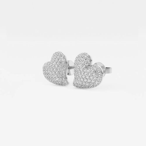 Round Lab Grown Diamond Heart Shape Pave Stud Earring