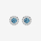 Round Lab Grown Diamond Fancy Blue Halo Stud Earrings