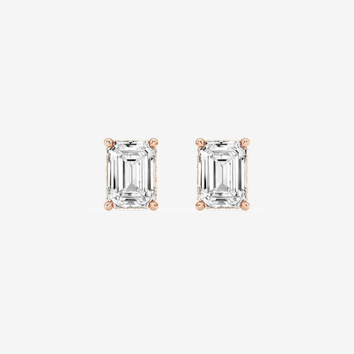 Emerald Lab Grown Diamond Hidden Halo Stud Earrings