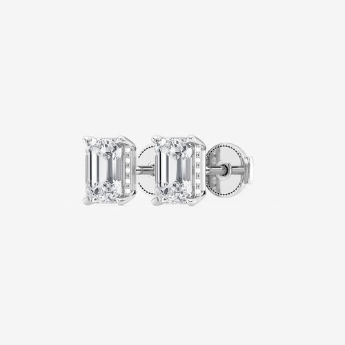 Emerald Lab Grown Diamond Hidden Halo Stud Earrings