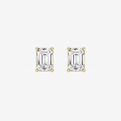 Emerald Lab Grown Diamond Hidden Halo Stud Earrings