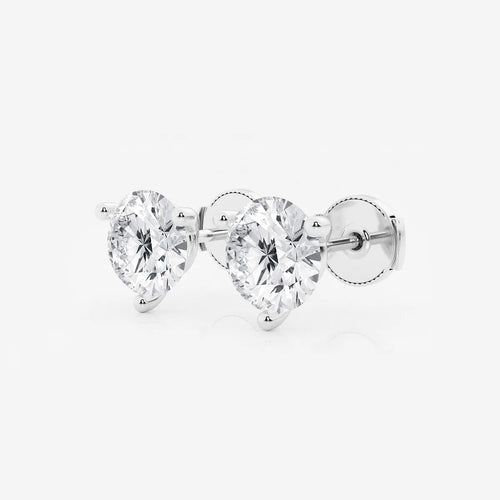 Round Colorless Lab Grown Diamond Three Prong Martini Stud Earrings