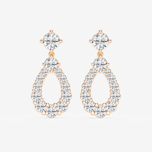 Round Lab Grown Diamond Graduated Shared Prong Drop Earrings