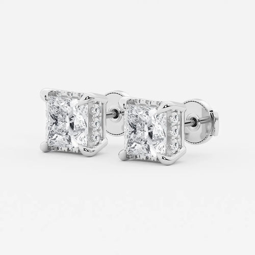 Princess Lab Grown Diamond Hidden Halo Stud Earrings