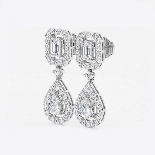 Emerald and Pear Lab Grown Diamond Dangle Earrings