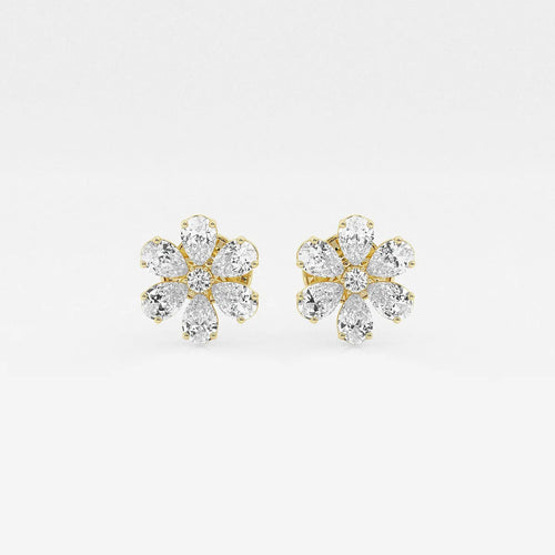 Round & Pear Lab Grown Diamond Flower Earrings