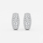 Round Lab Grown Diamond Graduated Triple Row Huggie Hoop Earrings