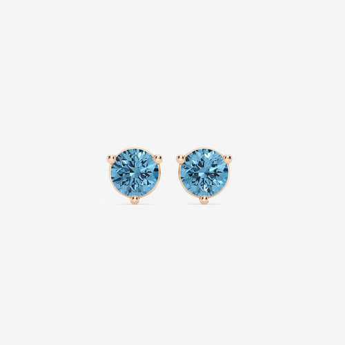 Round Lab Grown Diamond Three Prong Fancy Blue Stud Earrings