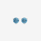 Round Lab Grown Diamond Three Prong Fancy Blue Stud Earrings