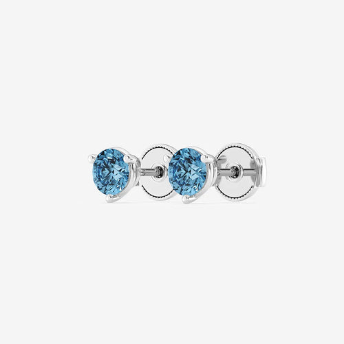 Round Lab Grown Diamond Three Prong Fancy Blue Stud Earrings