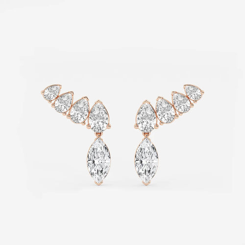 Marquise Lab Grown Diamond with Pear Shape Ear Climber Earrings