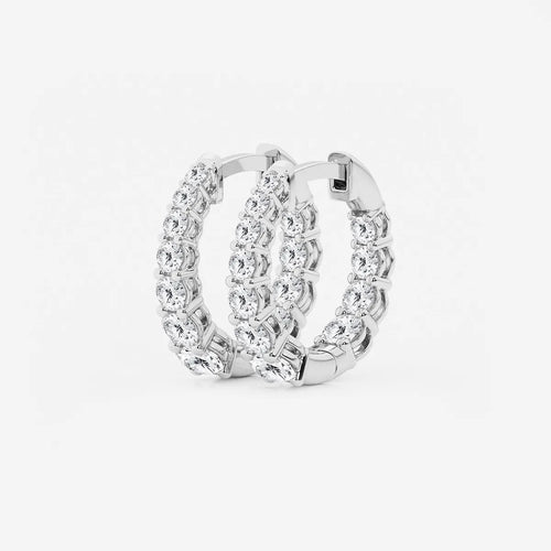 Round Lab Grown Diamond Graduated Inside Out Huggie Hoop Earrings