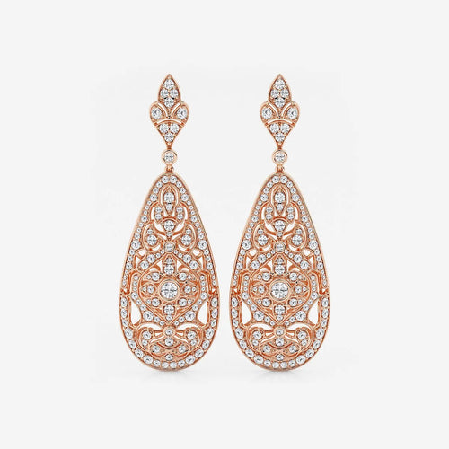 Round Lab Grown Diamond Filigree Vintage Inspired Earrings