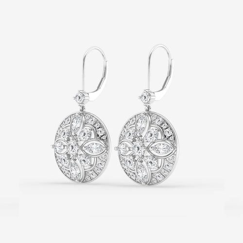 Round and Marquise Lab Grown Diamond Vintage Earrings