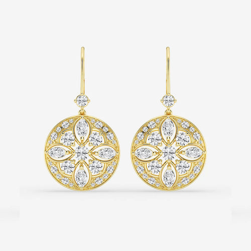 Round and Marquise Lab Grown Diamond Vintage Earrings