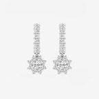 Round Lab Grown Diamond Sunflower Drop with Petite Hoop Earrings
