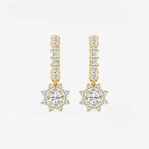Round Lab Grown Diamond Sunflower Drop with Petite Hoop Earrings