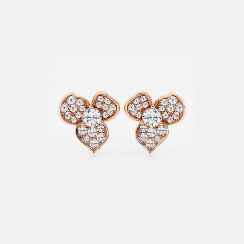 Round Lab Grown Diamond Pave Flower Earrings