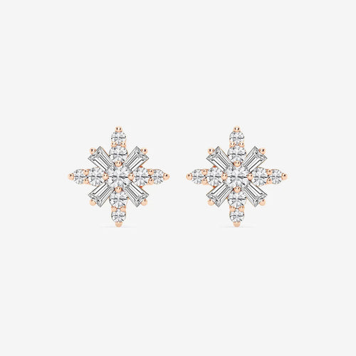 Round Lab Grown Diamond Snowflake Stud Earrings