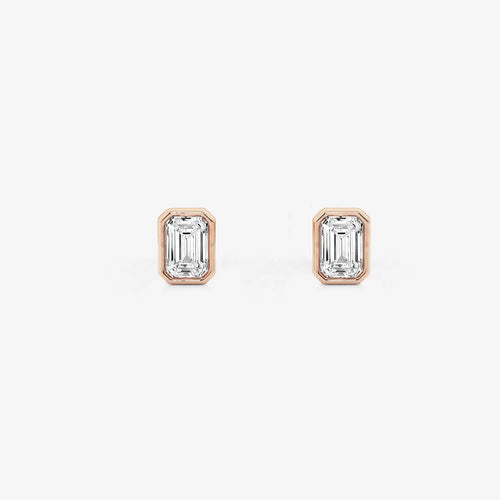 Emerald Lab Grown Diamond Bezel Set Solitaire Certified Stud Earrings