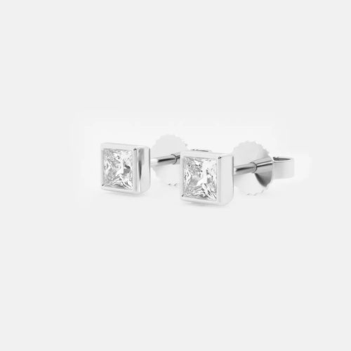 Princess Lab Grown Diamond Bezel Set Solitaire Certified Stud Earrings