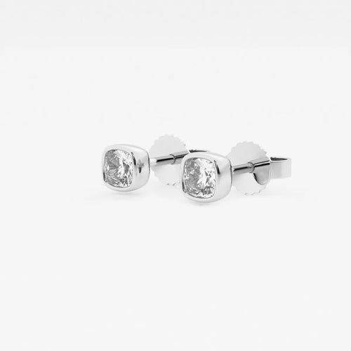 Cushion Lab Grown Diamond Bezel Set Solitaire Certified Stud Earrings