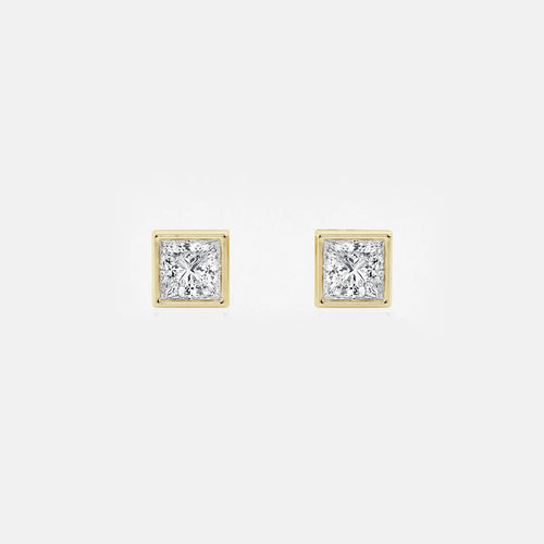 Princess Lab Grown Diamond Bezel Set Solitaire Certified Stud Earrings