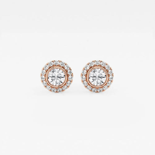 Round Lab Grown Diamond Bezel Set Halo Certified Stud Earrings