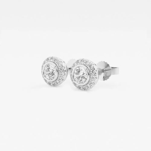 Round Lab Grown Diamond Bezel Set Halo Certified Stud Earrings