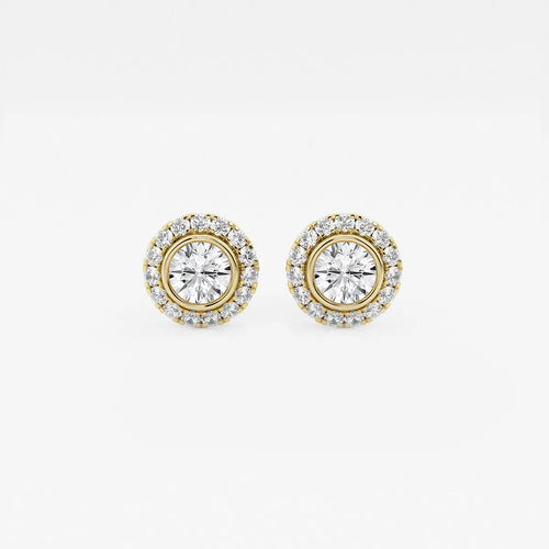 Round Lab Grown Diamond Bezel Set Halo Certified Stud Earrings