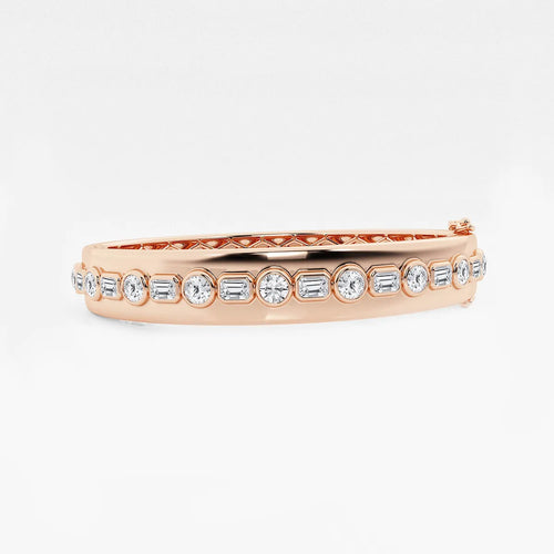 Round and Emerald Lab Grown Diamond Bangle Bracelet
