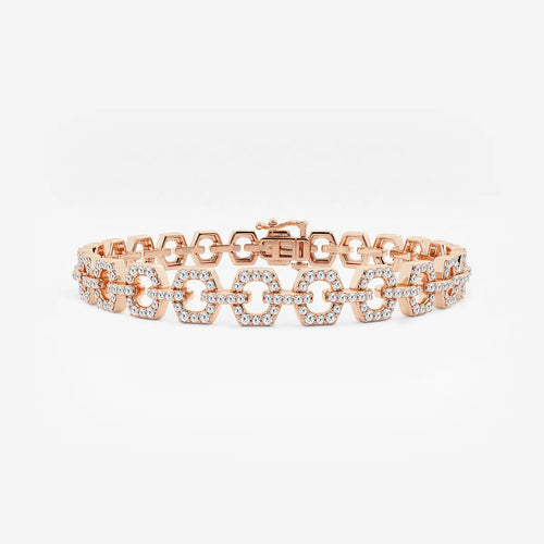 Round Lab Grown Diamond Hexagon Shape Open Link Bracelet