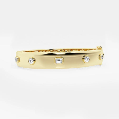 Round and Emerald Lab Grown Diamond Five Stone Bangle Bracelet