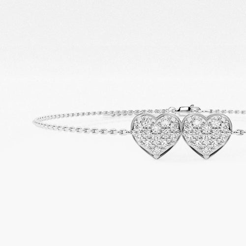 Round Lab Grown Diamond Petite Double Pave Heart Bracelet Chain Bracelet