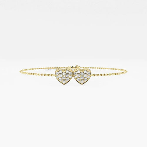 Round Lab Grown Diamond Petite Double Pave Heart Bracelet Chain Bracelet