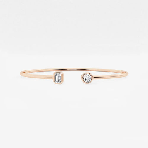 Round and Emerald Lab Grown Diamond Open Bangle Bracelet