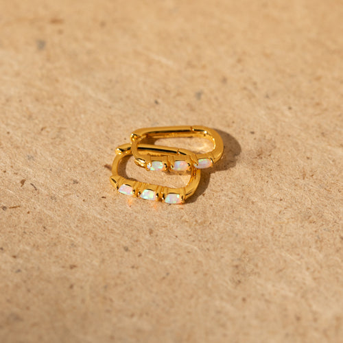 Boho Opal Huggie Hoop Earrings