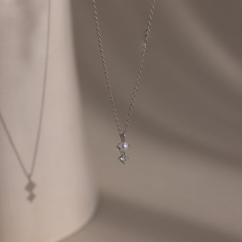 Tiny Pearl Diamond Necklace