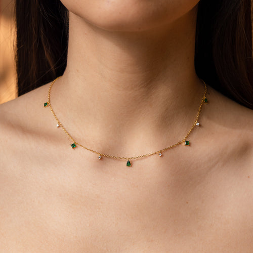 Emerald Diamond Station Necklace
