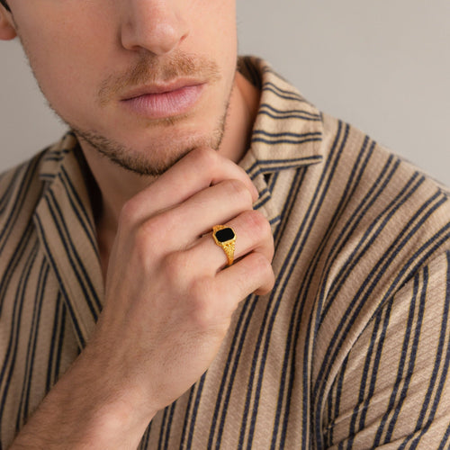 Vintage-Inspired Black Enamel Signet Ring