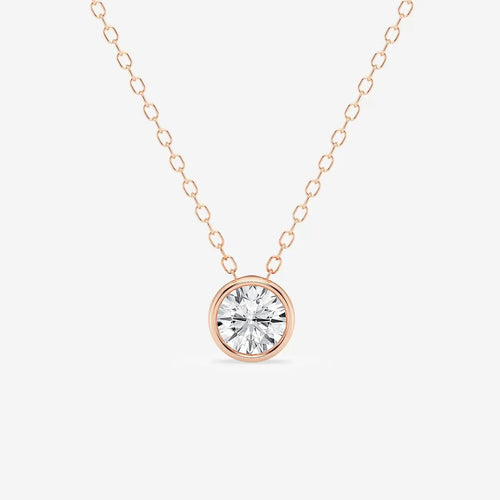 Round Lab Grown Diamond Bezel Set Solitaire Pendant with Adjustable Chain