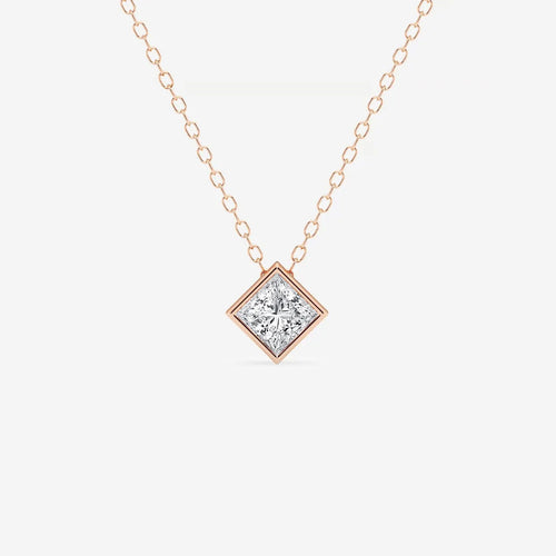 Princess Lab Grown Diamond Bezel Set Solitaire Pendant with Adjustable Chain