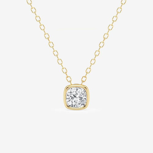 Cushion Lab Grown Diamond Bezel Set Solitaire Pendant with Adjustable Chain
