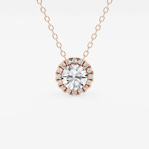 Round Lab Grown Diamond Halo Pendant with Adjustable Chain